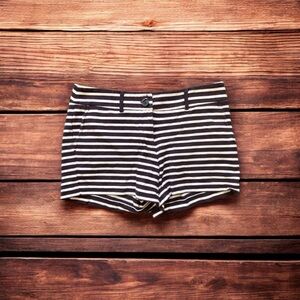 Navy white and blue striped cotton shorts